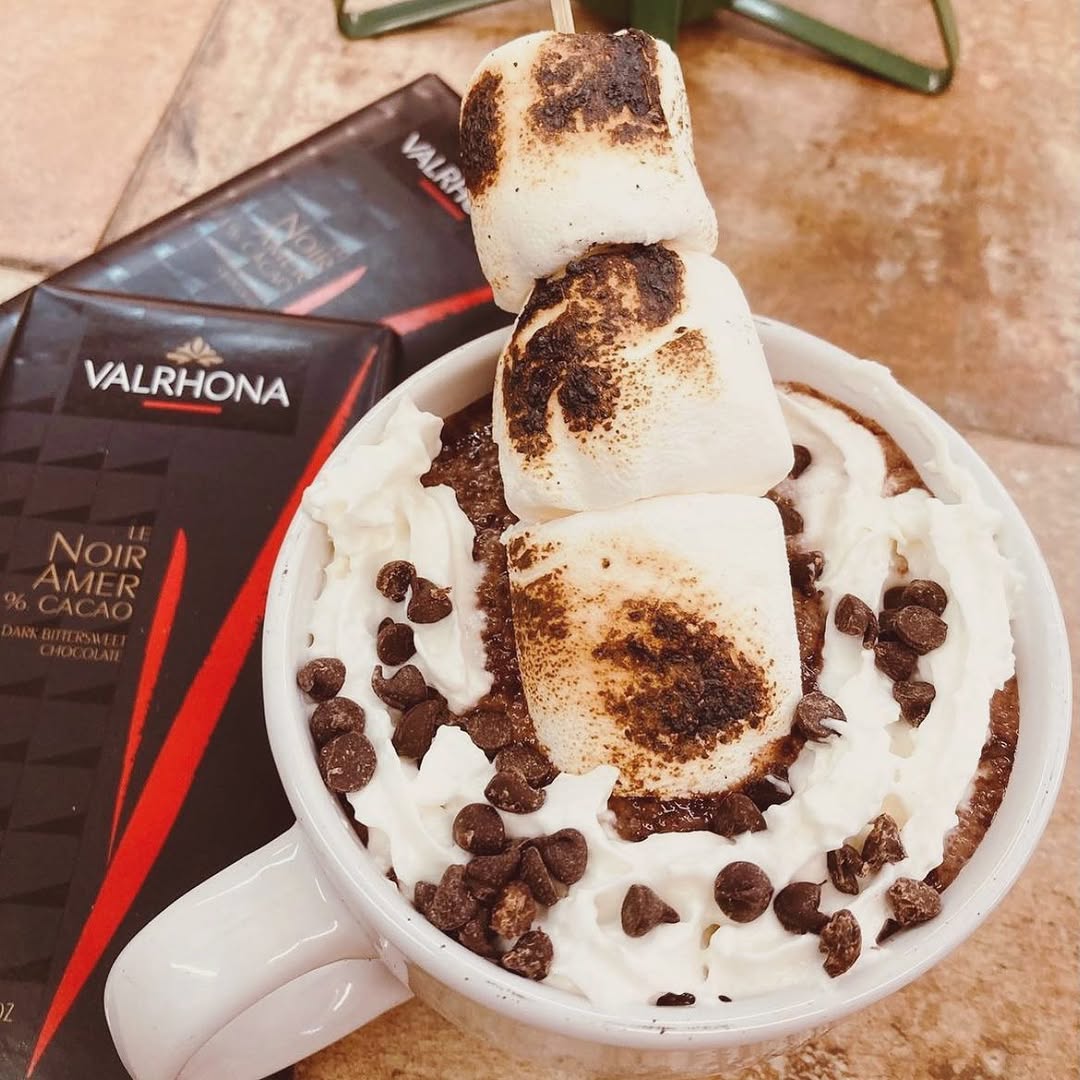 Valrhona hot chocolate with toasted marshmallows at FROTH